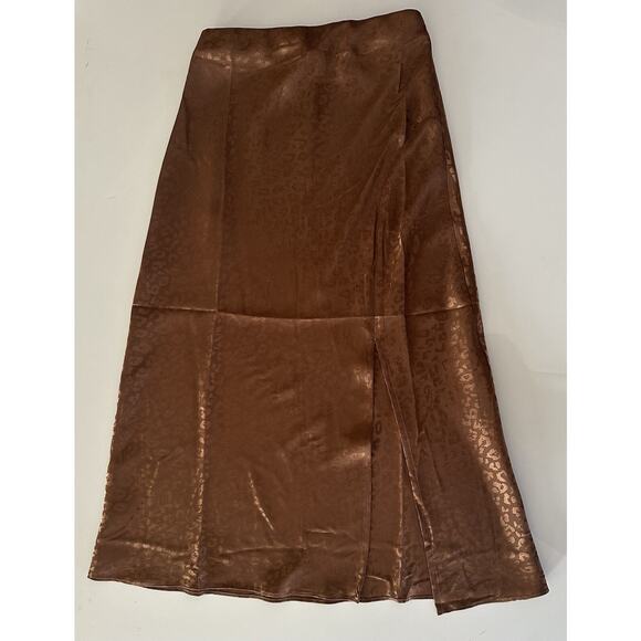 Blue Rain Francesca’s Brown Cheetah Silk Midi Skirt Xsmall Casual Career preppy - Picture 7 of 7